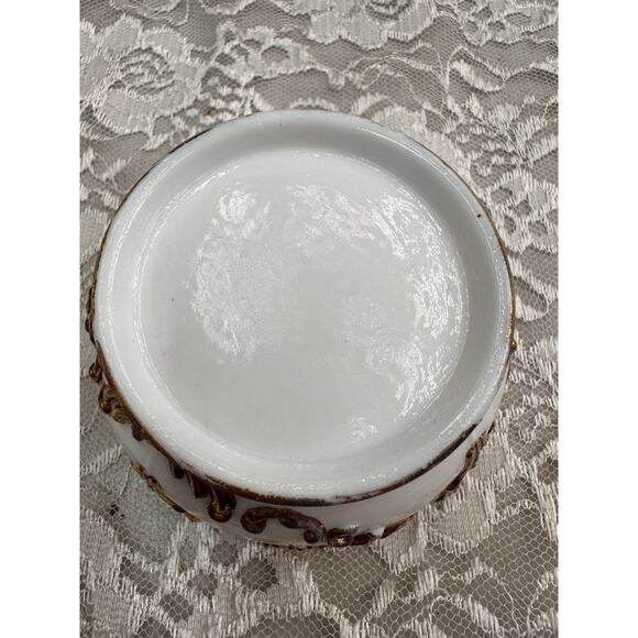 Vintage Trinket Hollywood GOLD GILT Floral Fleur Covered Vanity Bowl Handpaint - Picture 10 of 10